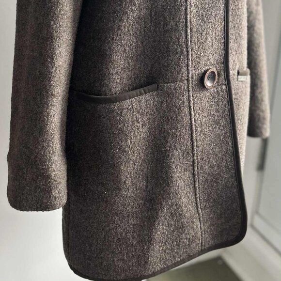 Vintage ME-JAY Taupe Brown Virgin Wool Longline Coat with Removable Hood – US 6 - Picture 2 of 13